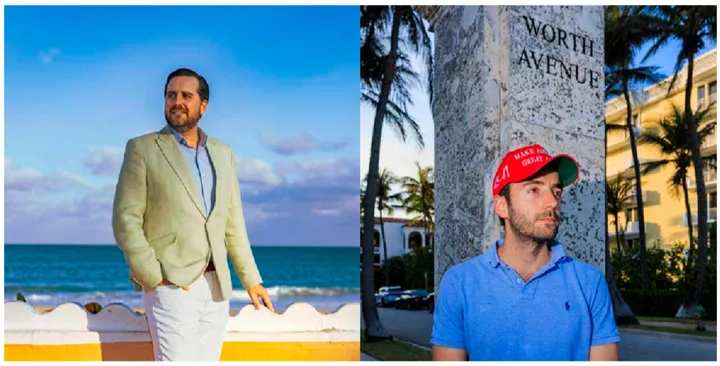 Ryan Williams, left, and Trump-supporter Felipe Calderon pose for portraits in Palm Beach.