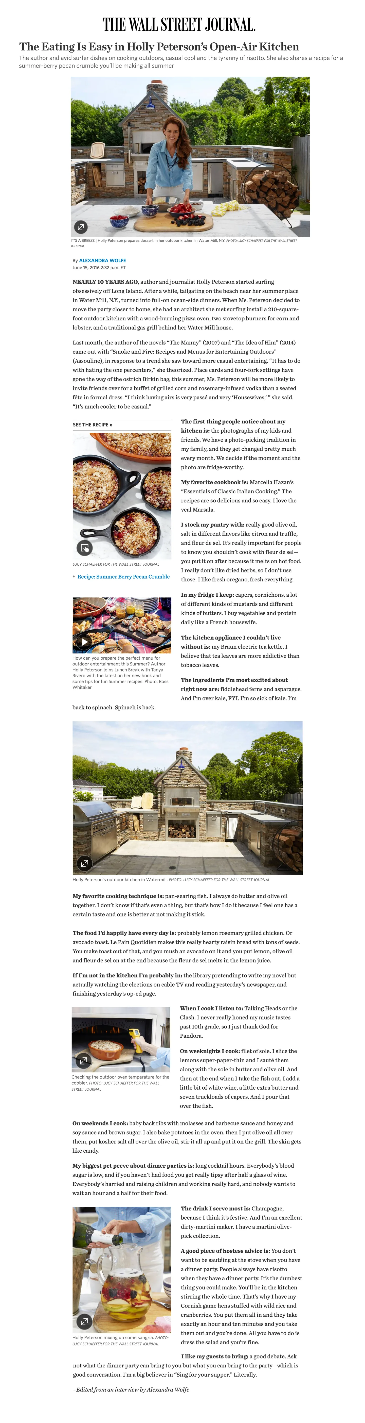 Wall Street Journal — The Eating Is Easy in Holly Peterson's Open-Air Kitchen