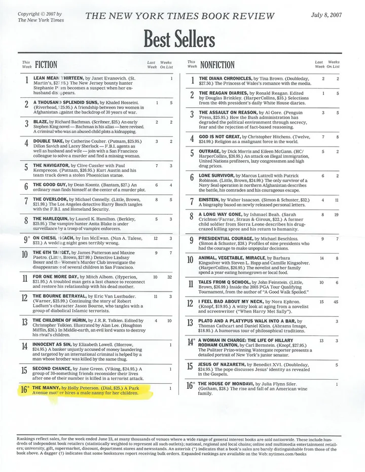 New York Times — The Manny Is a New York Times Bestseller