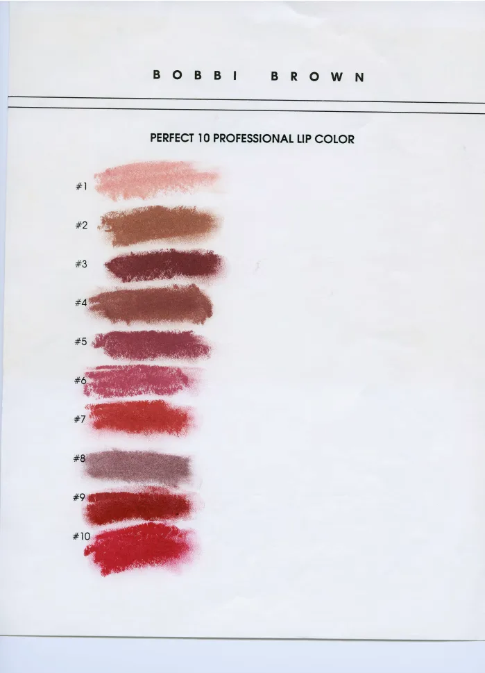 The first brochure of Bobbi Brown’s original 10 lipsticks, which would go on to become the first products in the Bobbi Brown Cosmetics brand.