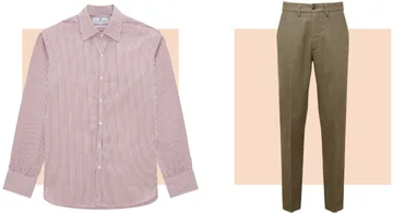 From left: Turnbull & Asser Stripe Westminster Shirt, $605; Schöffel Ross Tweed Pants, $400