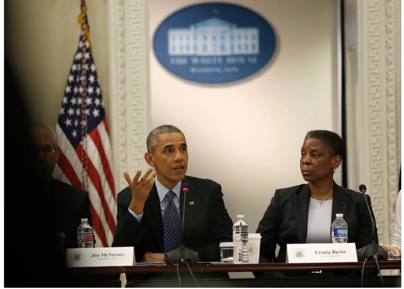 Former President Barack Obama and Burns at the president’s Export Council meeting in 2014.